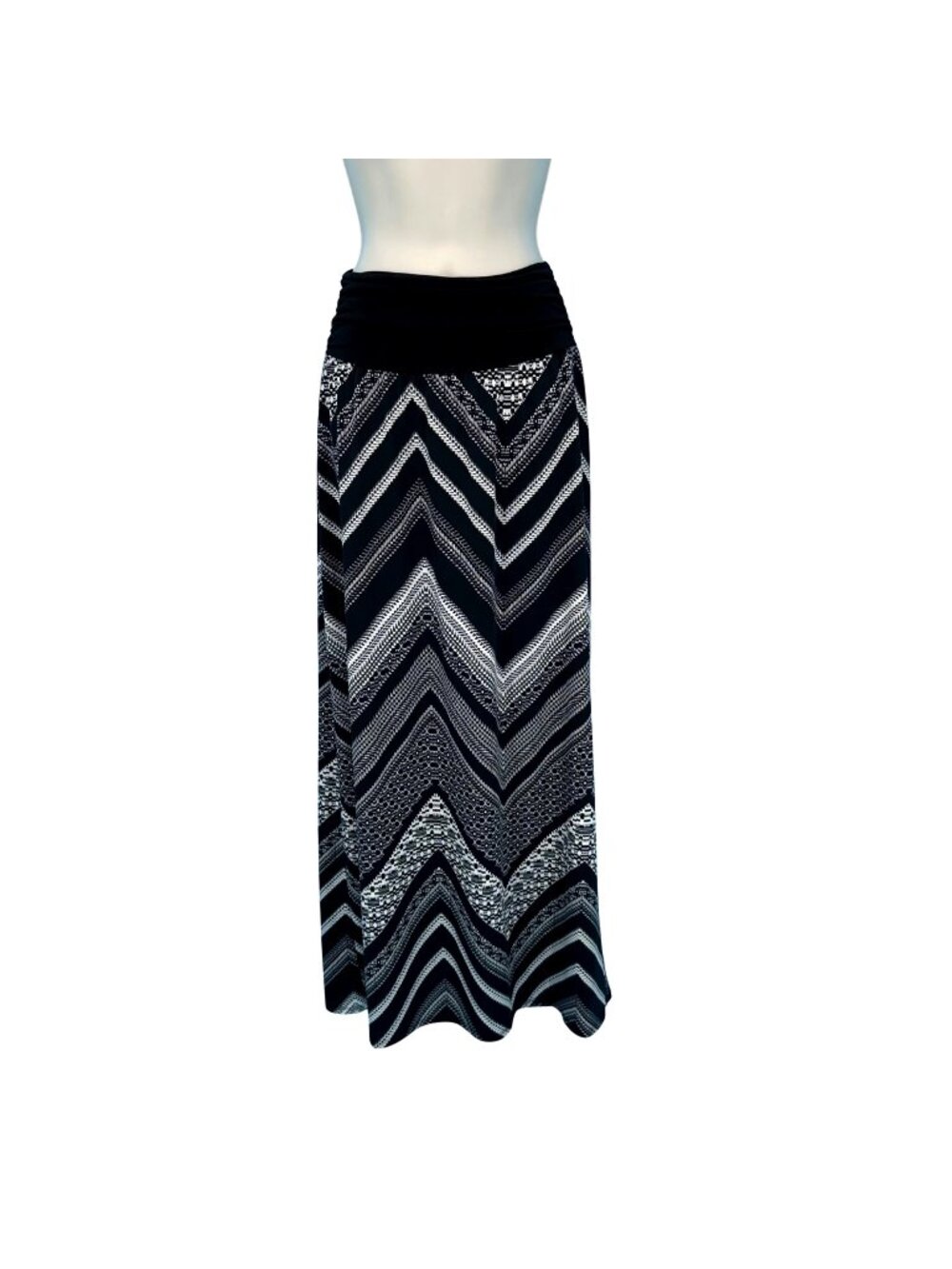 AB Studio Womens Black & White Stretch Waist Chevron Maxi Skirt Size M